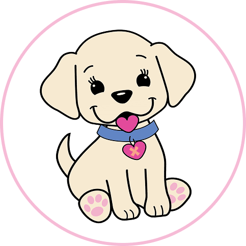 Emily, a tan puppy character with a blue collar.