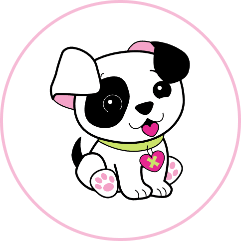 Jacob, a white and black puppy character with a green collar.