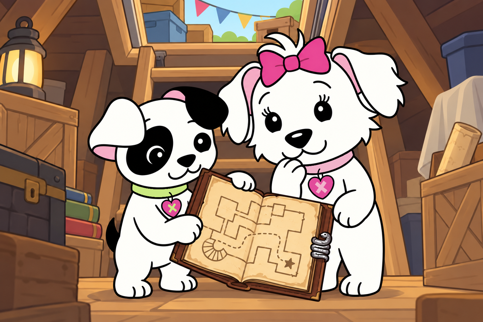 Jacob shows Cora a map in an old journal beneath the school attic ladder.